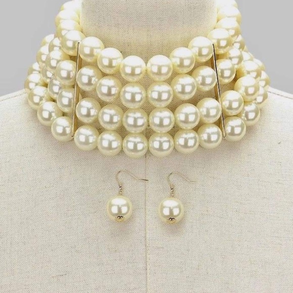 TruFace by Grace Multi-Strand Pearl Choker with Earrings - Picture 1 of 2